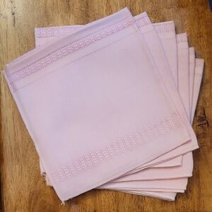 Vintage Pink Hemstitch Cotton Blend Cloth Dinner Napkins Set of 6